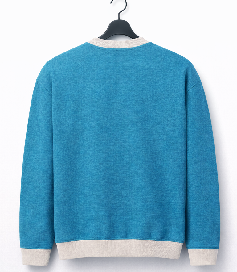 Sweat tricoté unisexe bleu blanc et rouge « Intemporel » – col ras du cou