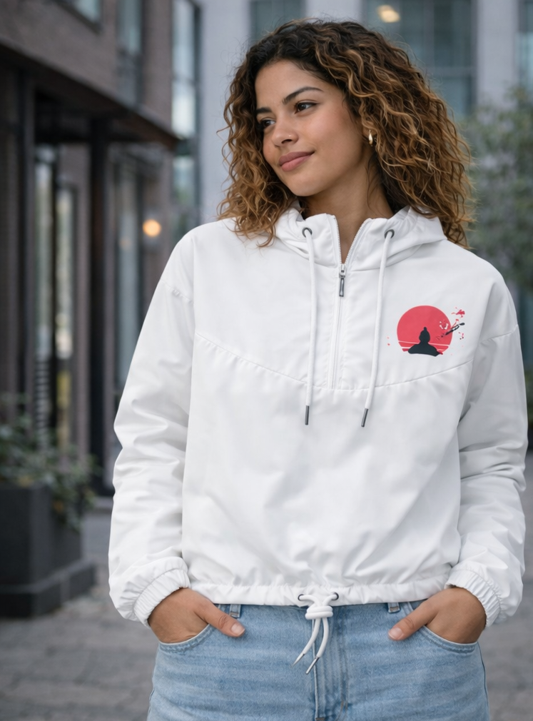 Veste coupe-vent unisexe blanche à capuche – confort léger au quotidien