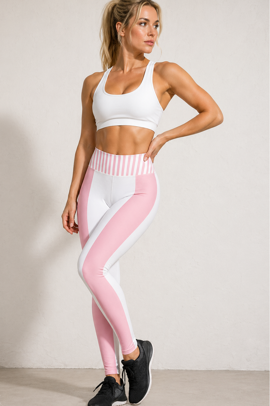 Legging Yoga Femme — Rose Poudre & Blanc - Mytiqlwear