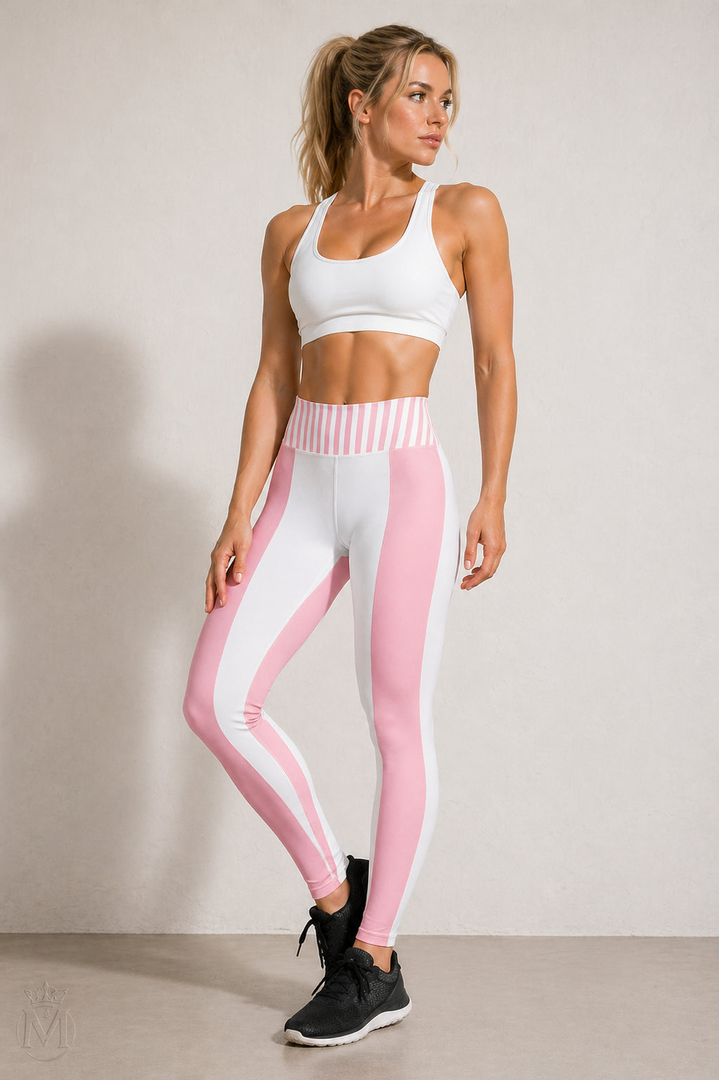 Legging Yoga Femme — Rose Poudre & Blanc - Mytiqlwear