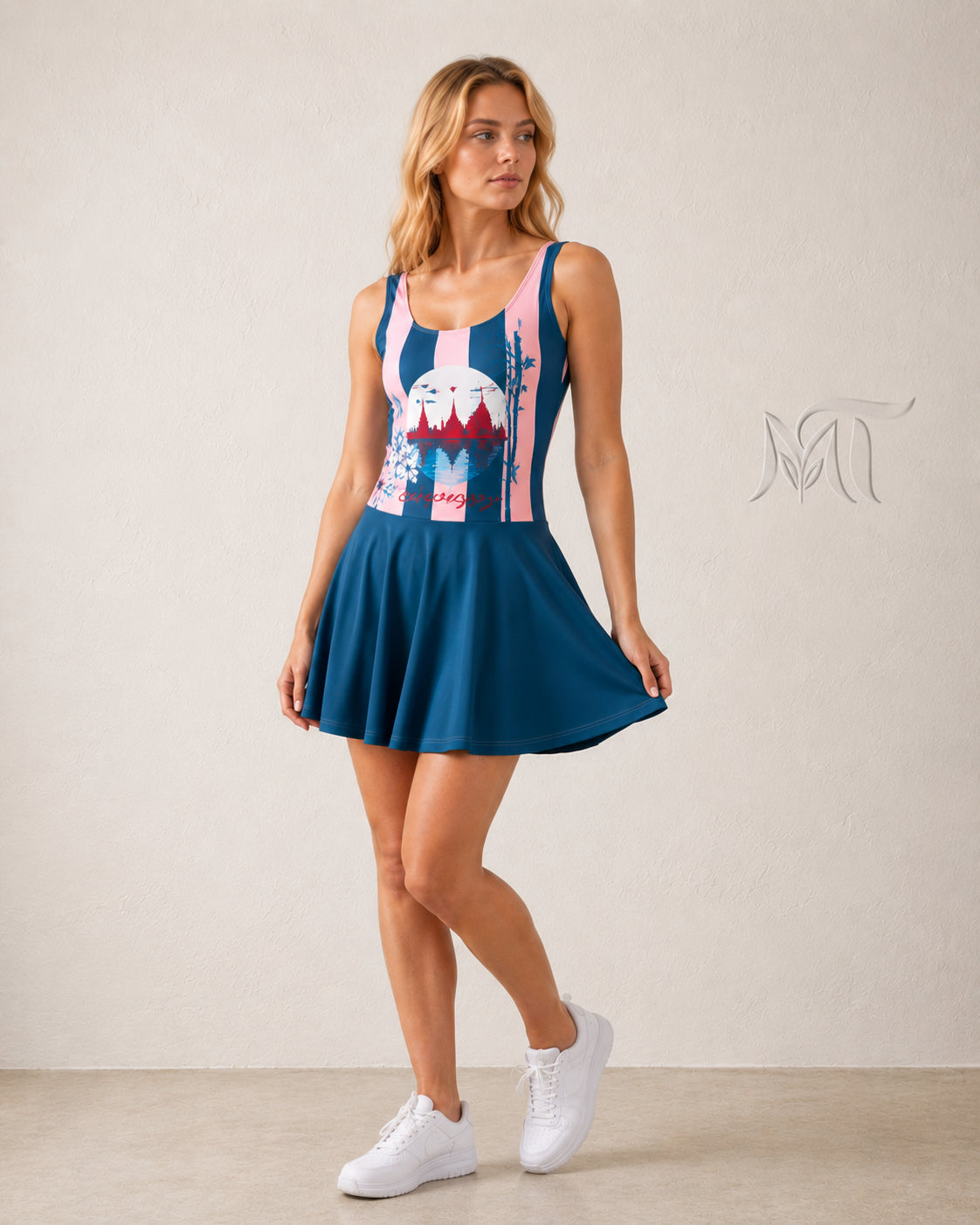Robe d'été Rose & bleu Sans Manches Femme — Motif Siam - Mytiqlwear